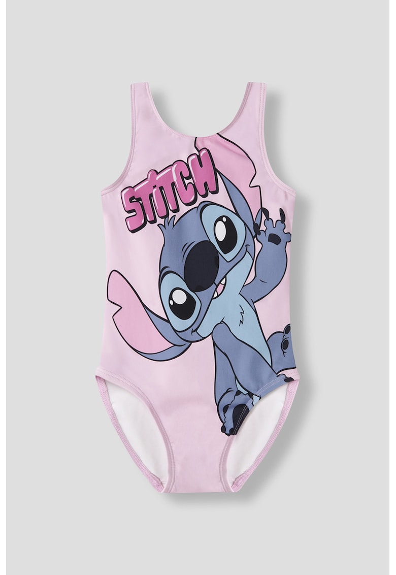 Costum de baie intreg cu imprimeu Stitch - Roz deschis/Albastru stins