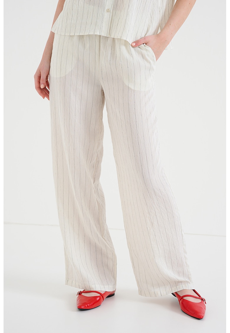 Pantaloni drepti Mariah - Alb fildes/Negru