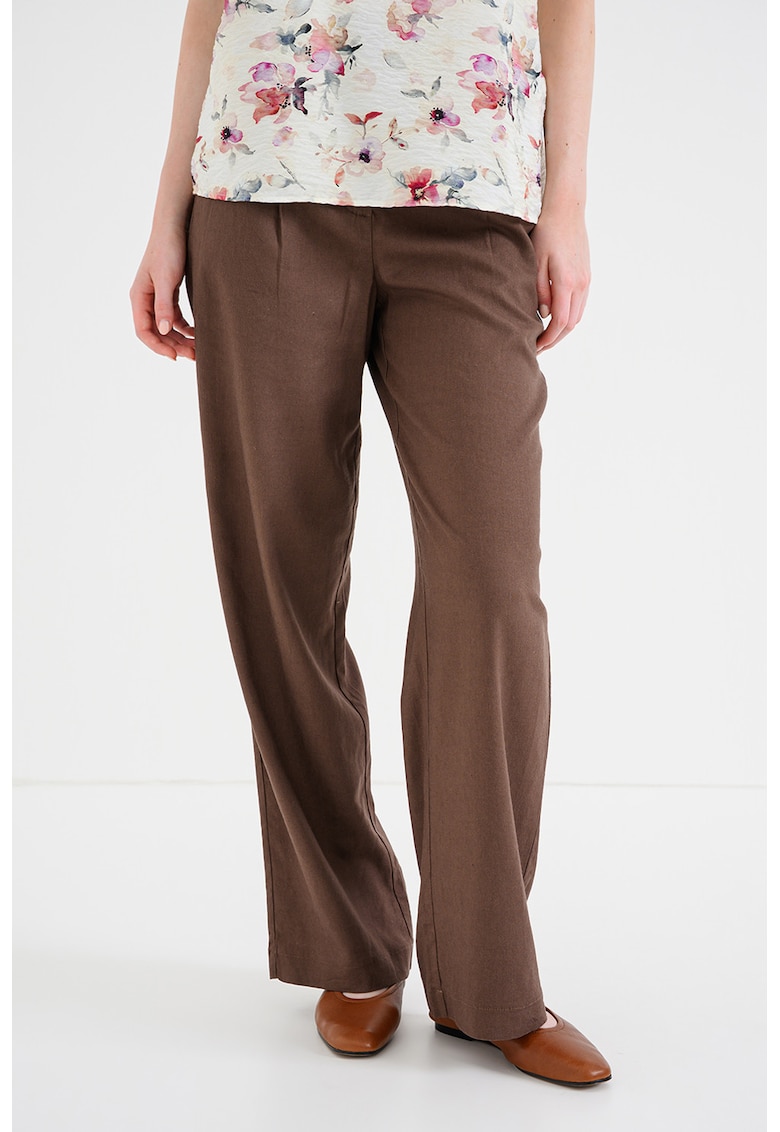 Pantaloni din amestec de in cu talie inalta Awace - Maro inchis