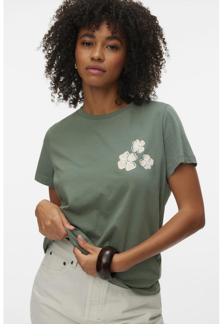 Tricou din bumbac organic cu decolteu la baza gatului - Verde feriga