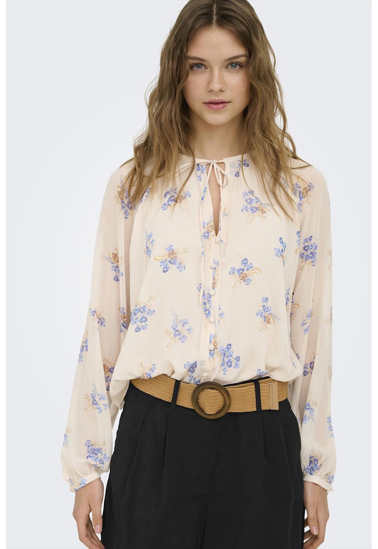 Bluza cu imprimeu floral - Alb fildes/Albastru deschis