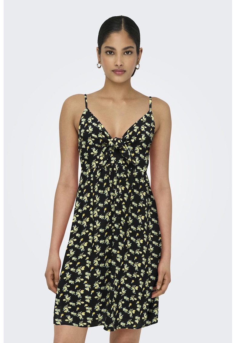 Rochie cu decolteu in V si model - Negru/Galben