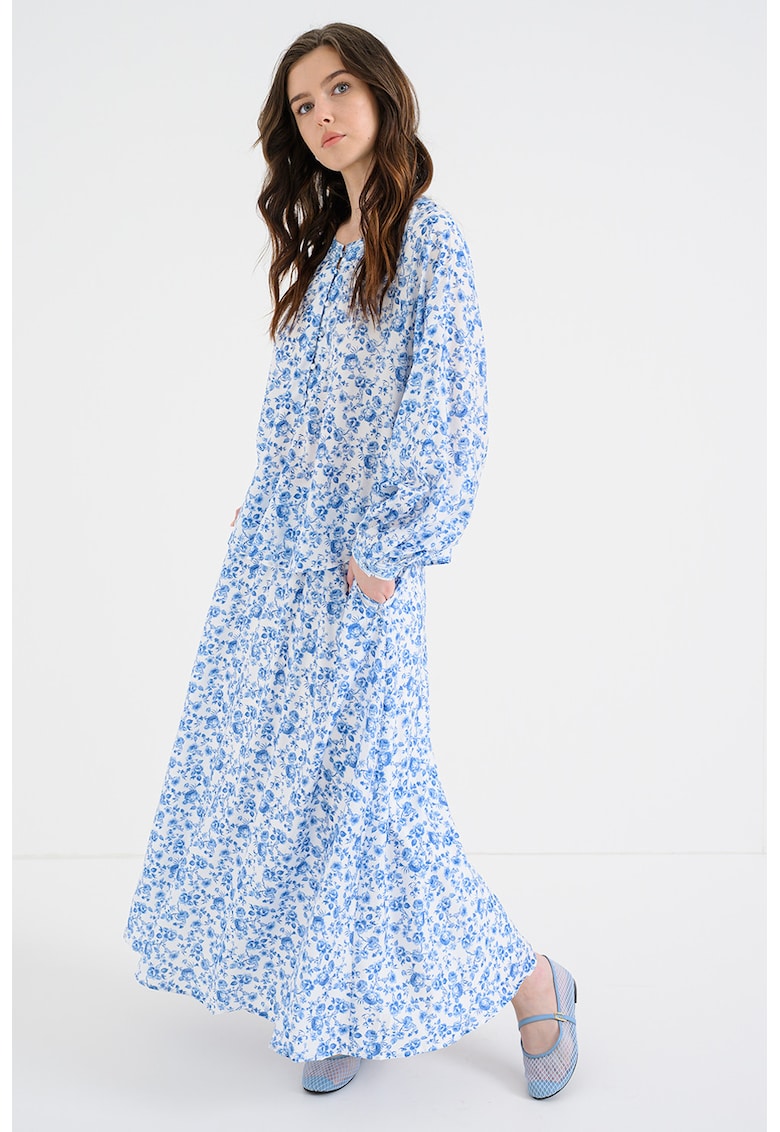 Bluza lejera cu model floral - Alb/Albastru deschis
