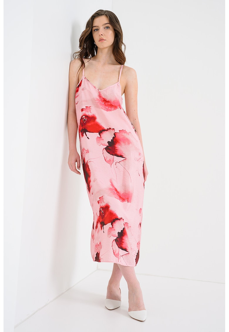 Rochie midi Maya - Rosu inchis/Roz prafuit