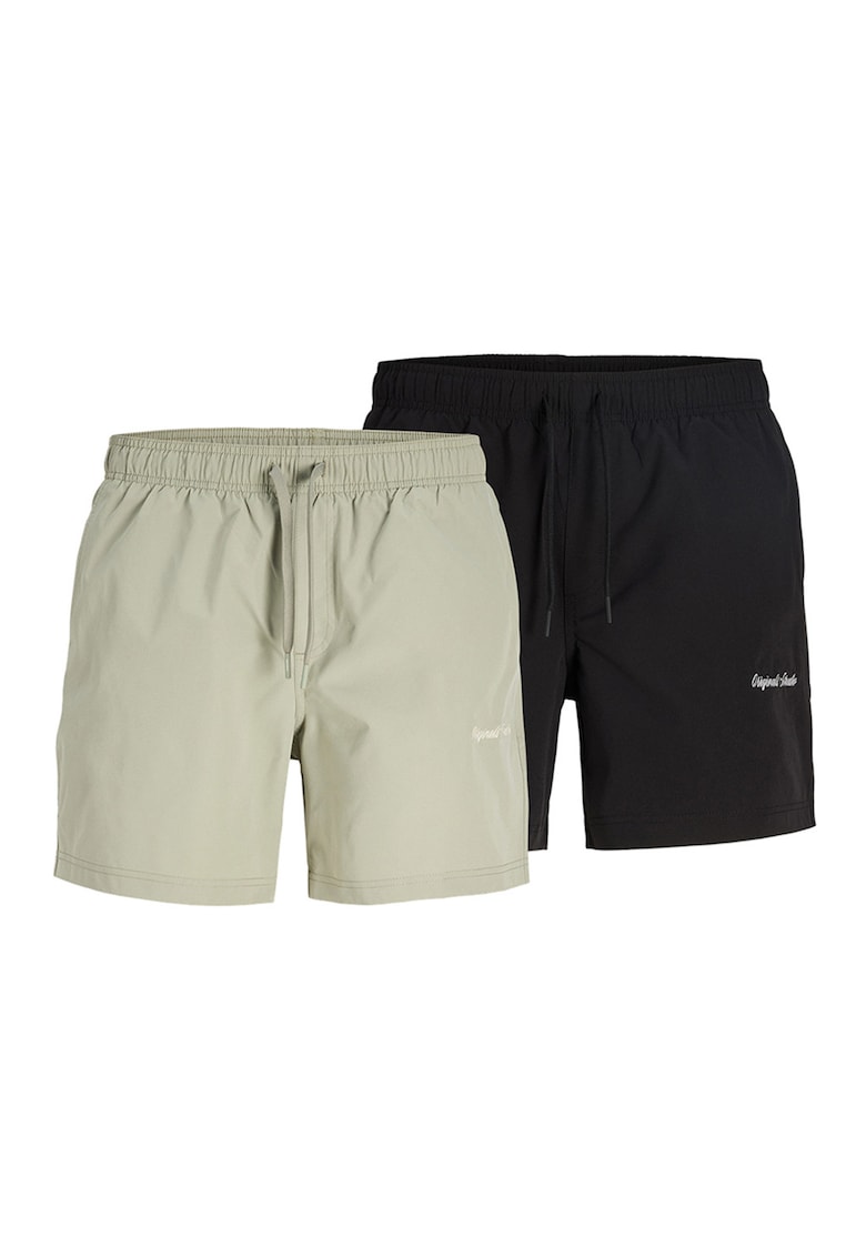 Set de pantaloni scurti de baie cu snur - 2 perechi - Negru/Grej