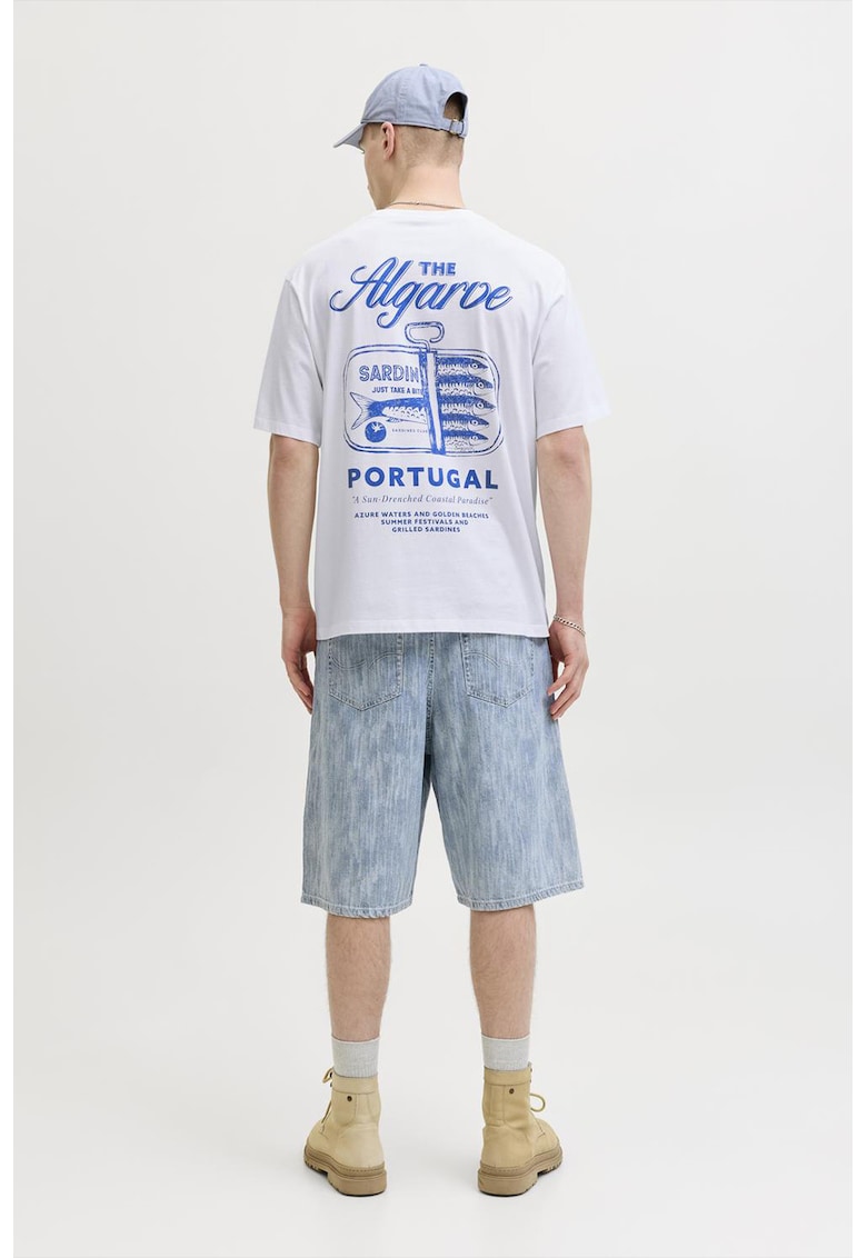 Tricou cu design grafic pe partea din spate - Alb optic/Albastru