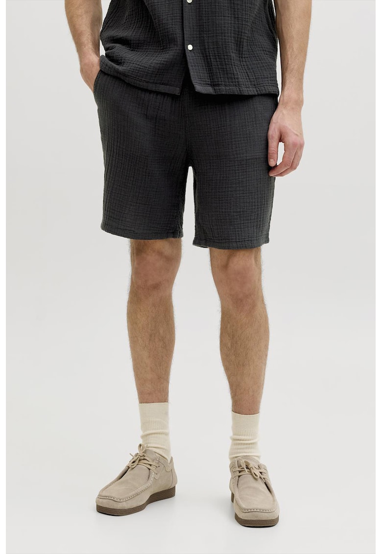 Pantaloni scurti din bumbac cu model uni - Negru
