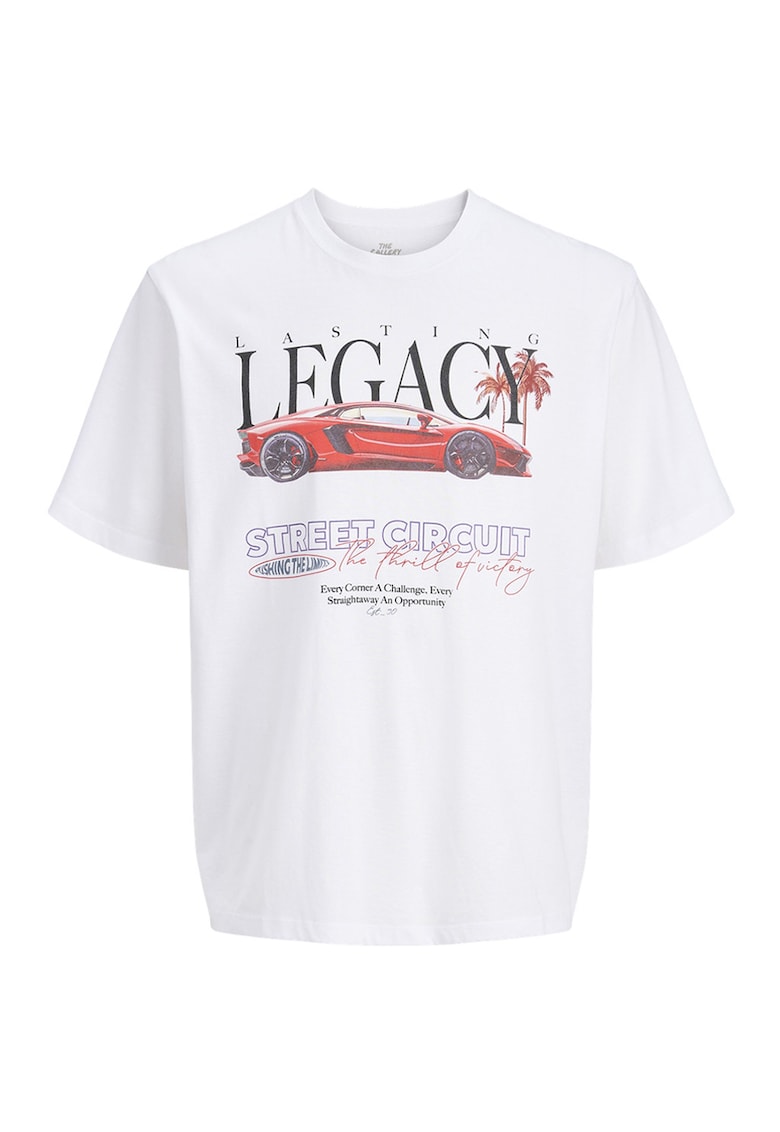 Tricou lejer din bumbac cu imprimeu organic - Rosu/Alb optic