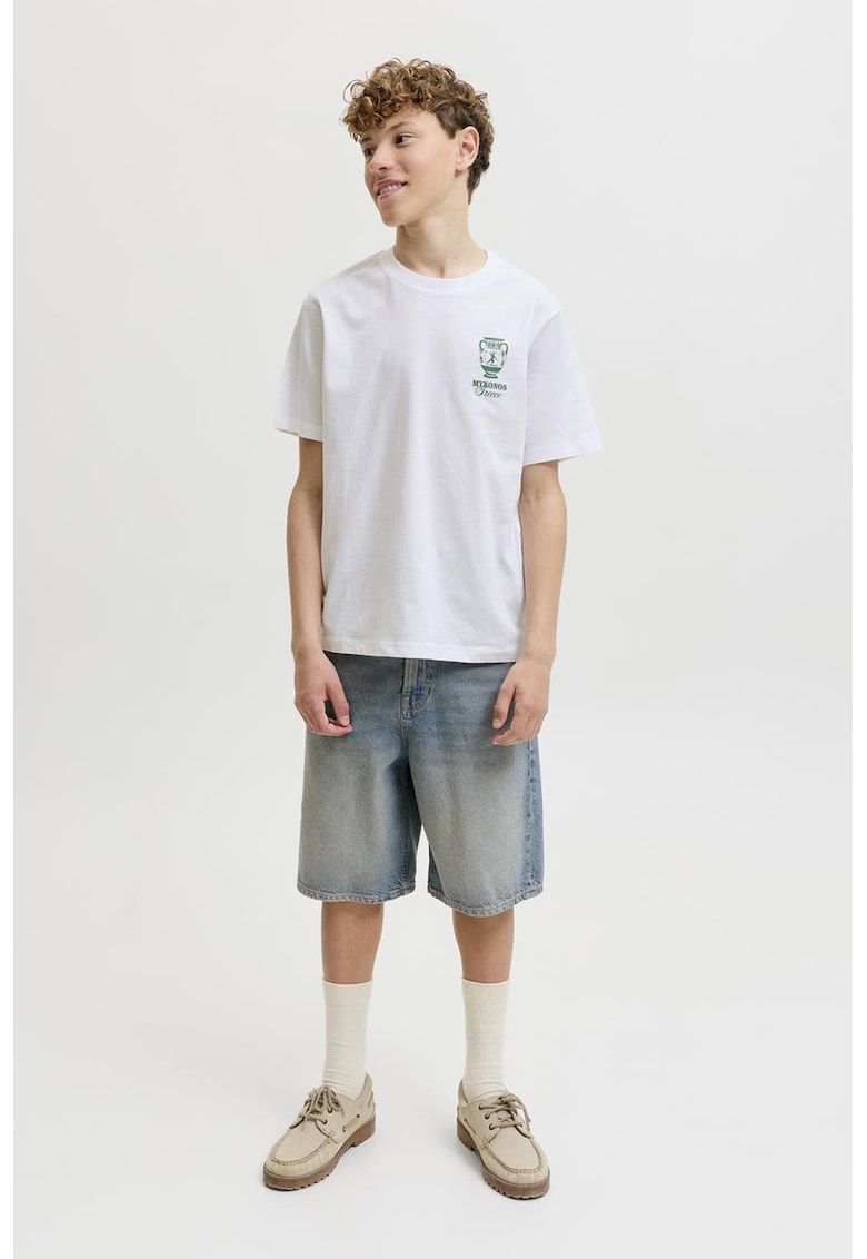 Tricou lejer din bumbac organic cu imprimeu - Verde/Alb optic