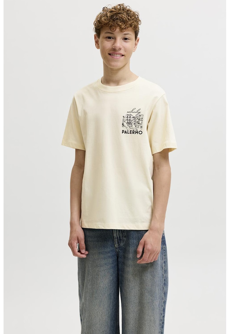Tricou lejer din bumbac organic cu imprimeu - Negru/Bej