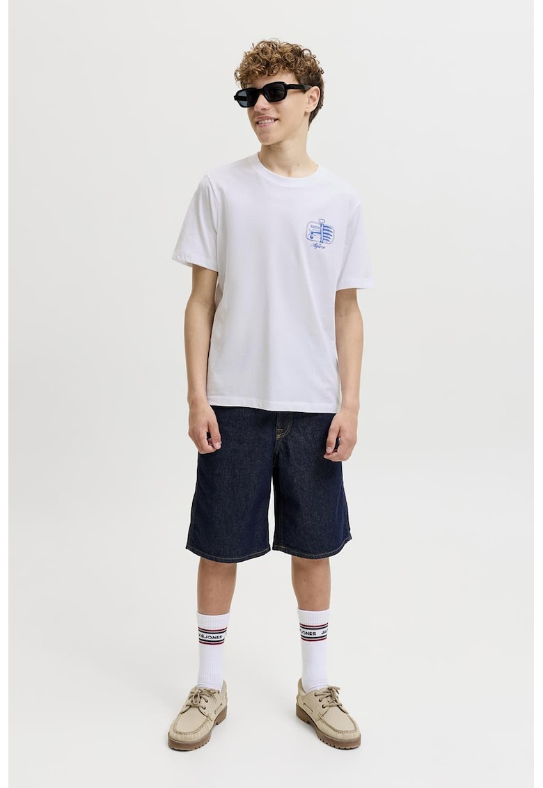 Tricou lejer din bumbac organic cu imprimeu - Alb optic/Albastru