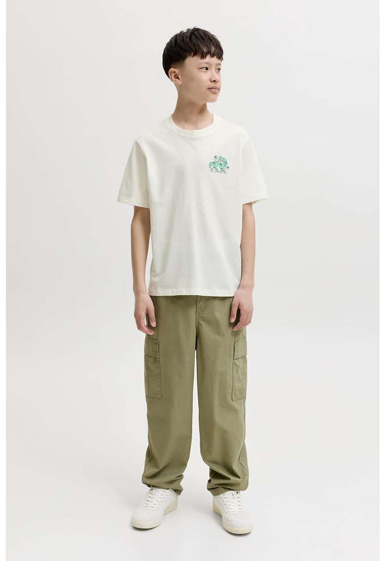 Tricou din bumbac cu imprimeu organic - Albastru turcoaz/Alb murdar