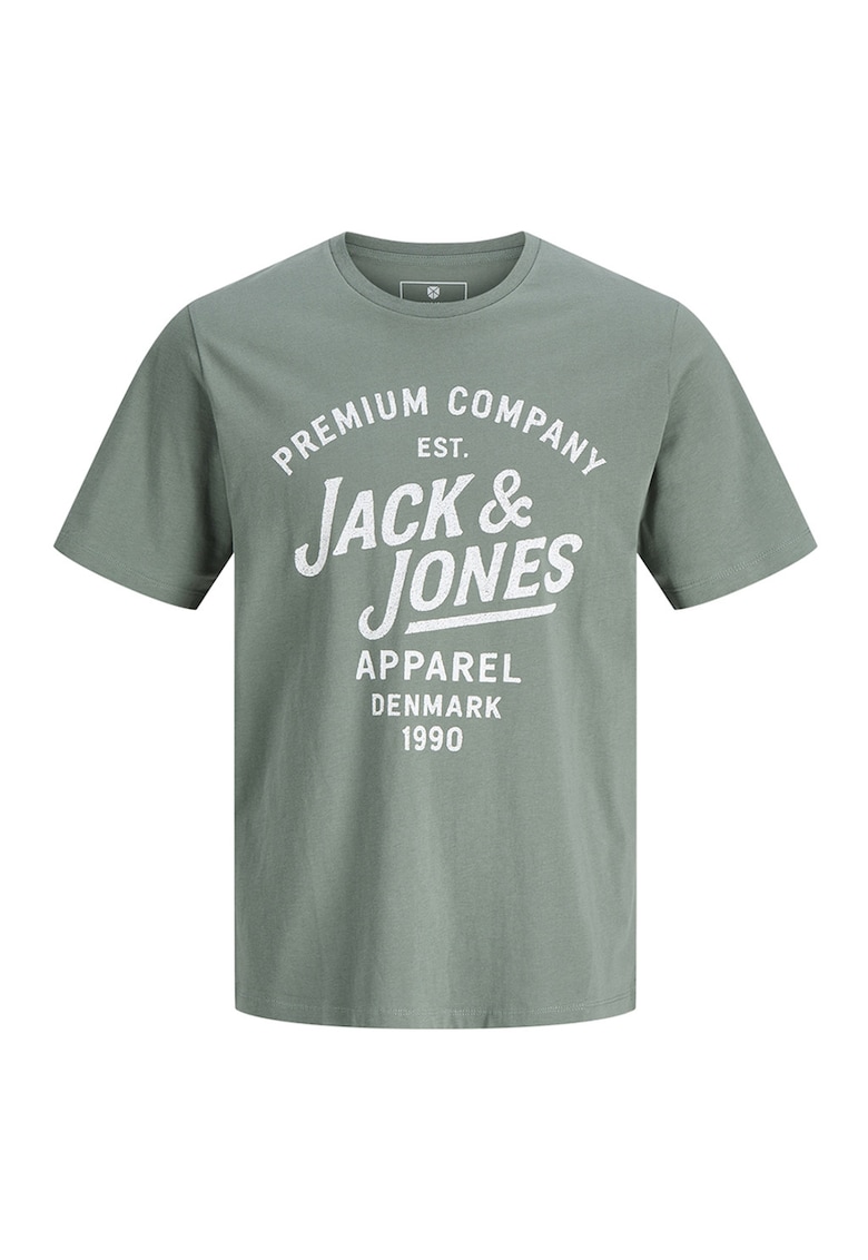 Tricou din bumbac organic cu imprimeu logo - Alb/Verde stins