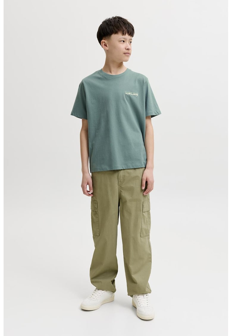 Tricou din bumbac cu decolteu la baza gatului si imprimeu pe partea din spate - Alb/Gri verzui