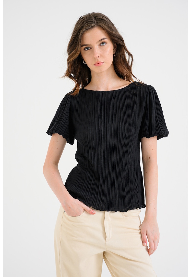 Bluza cu maneci scurte si decolteu barcuta Laika - Negru