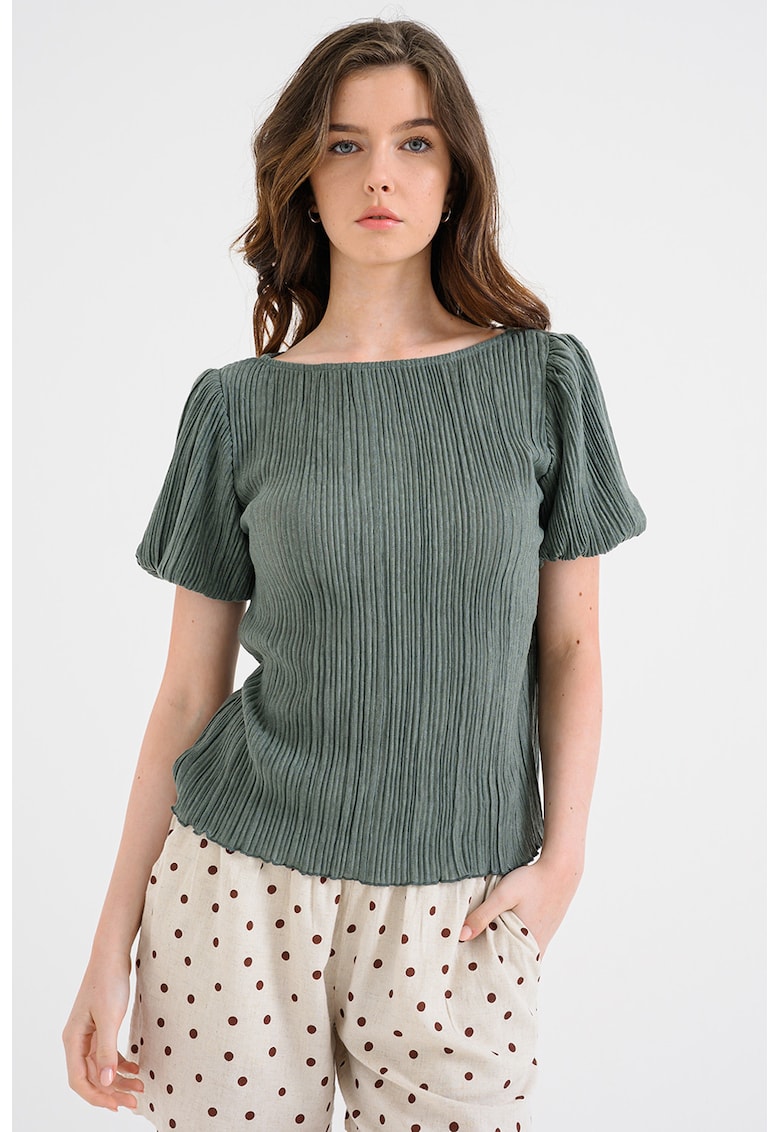 Bluza cu maneci scurte si decolteu barcuta Laika - Verde persan