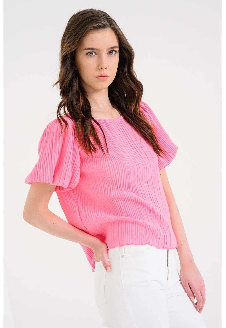 Bluza cu maneci scurte si decolteu barcuta Laika - Roz pastel