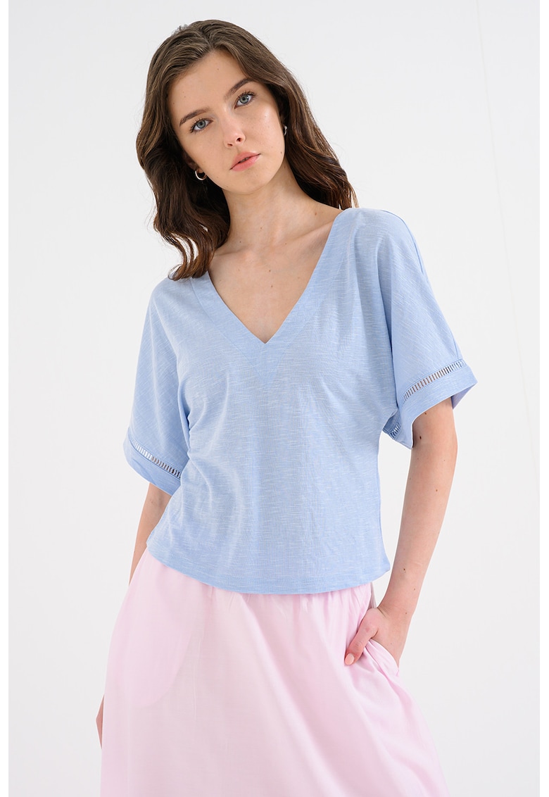Bluza cu maneci ample scurte si decolteu in V Leylani - Albastru pastel
