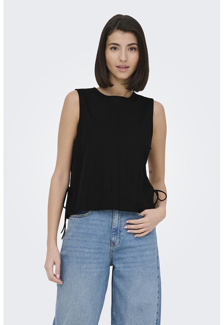 Bluza vaporoasa cu prinderi laterale - fara maneci - Negru