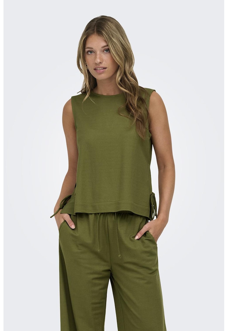 Bluza vaporoasa cu prinderi laterale - fara maneci - Verde masliniu