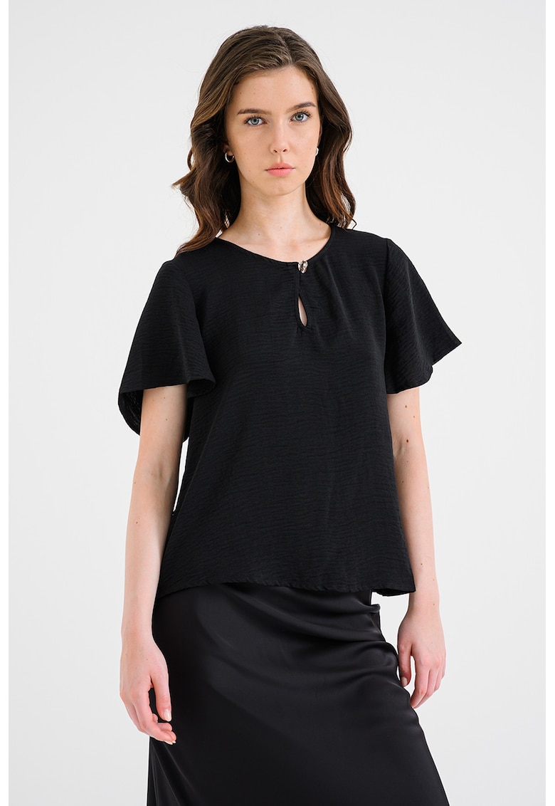 Bluza vaporoasa cu decolteu rotund - Negru