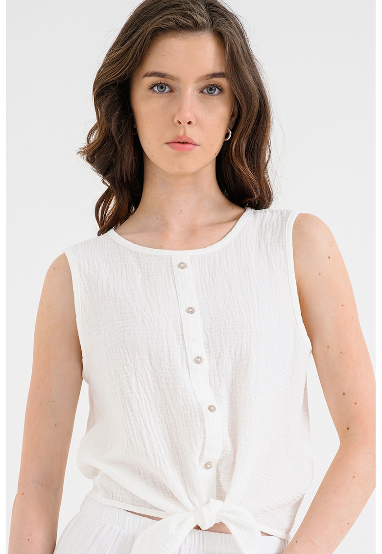 Bluza cu nod frontal - fara maneci - Alb optic