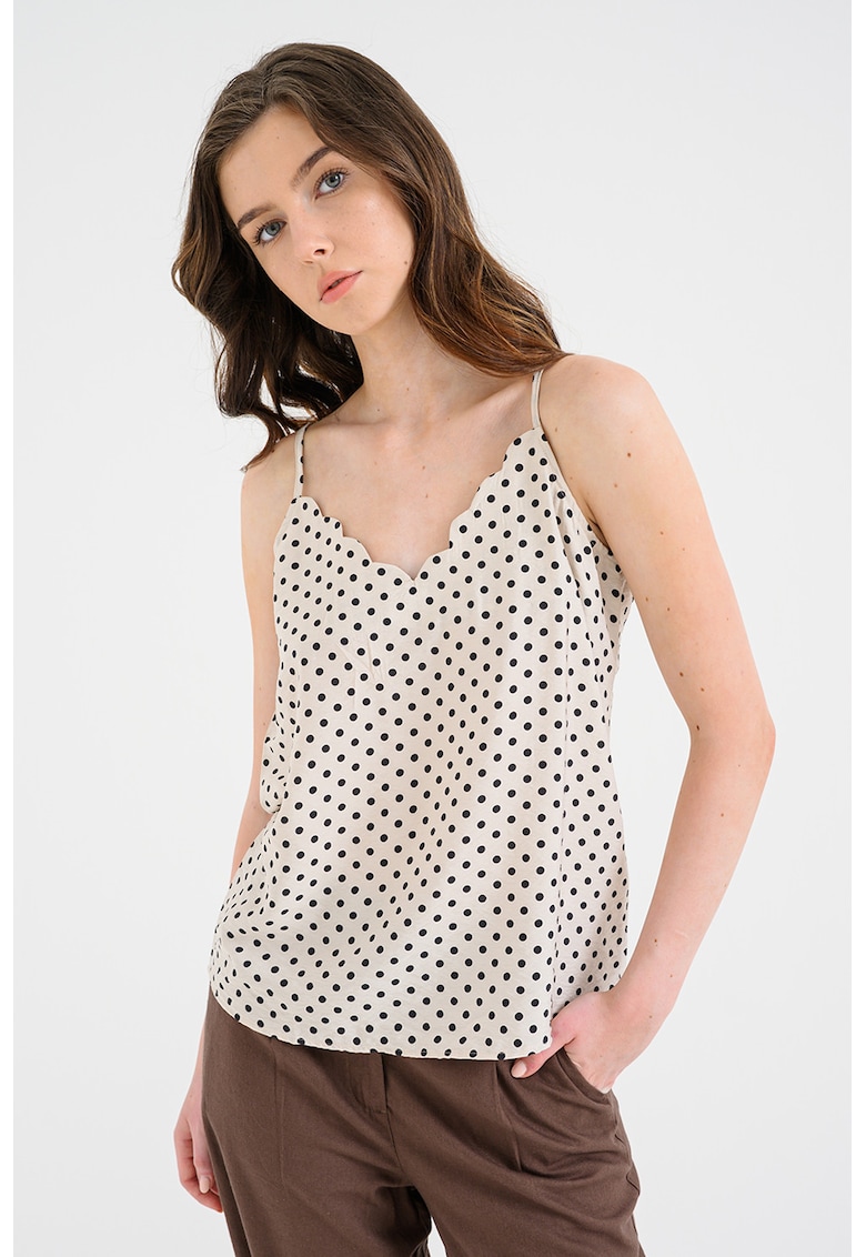 Top cu model si bretele ajustabile - Negru/Bej deschis