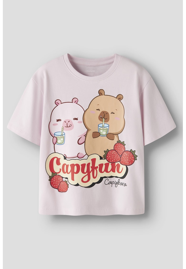 Tricou cu imprimeu capibara - Roz pal/Rosu capsuna