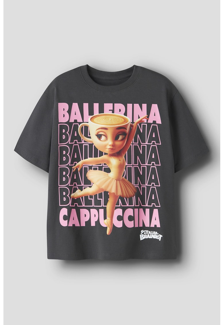 Tricou cu imprimeu Ballerina Cappuccina - Roz/Gri antracit