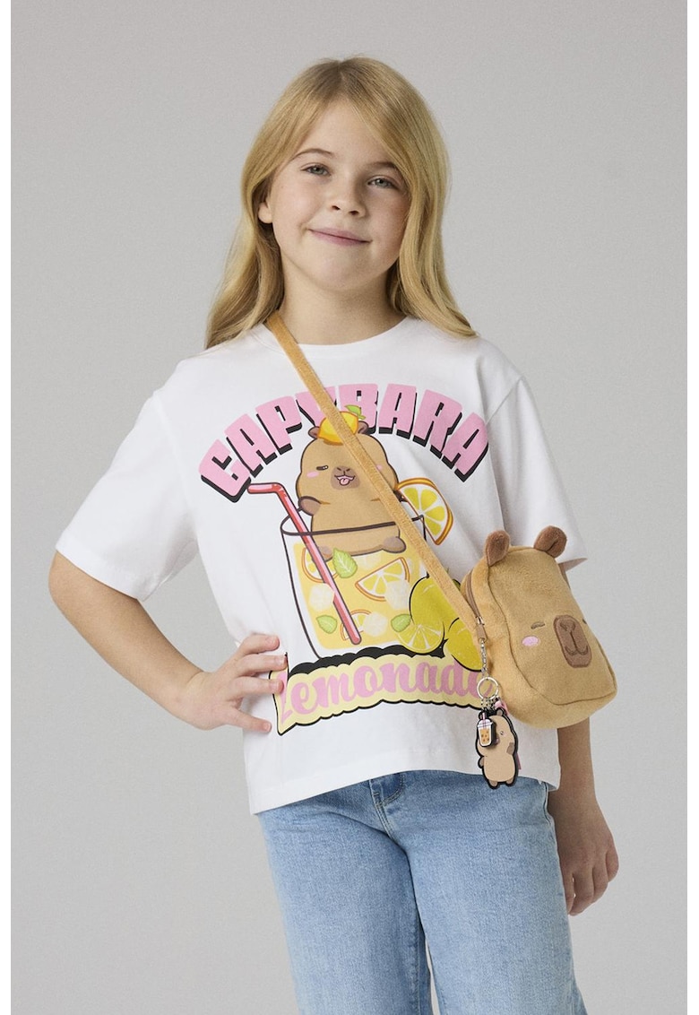 Tricou cu imprimeu Capybara - Galben/Alb optic/Roz