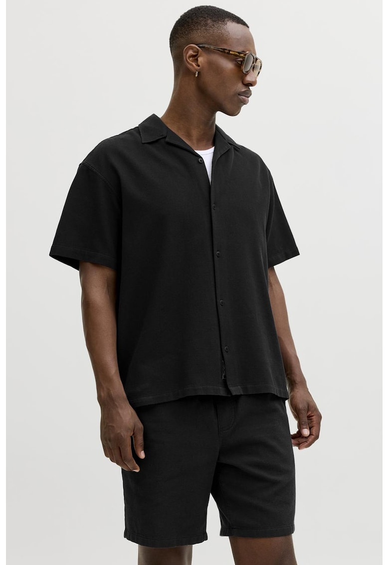Set de bermude si camasa de bumbac - Negru