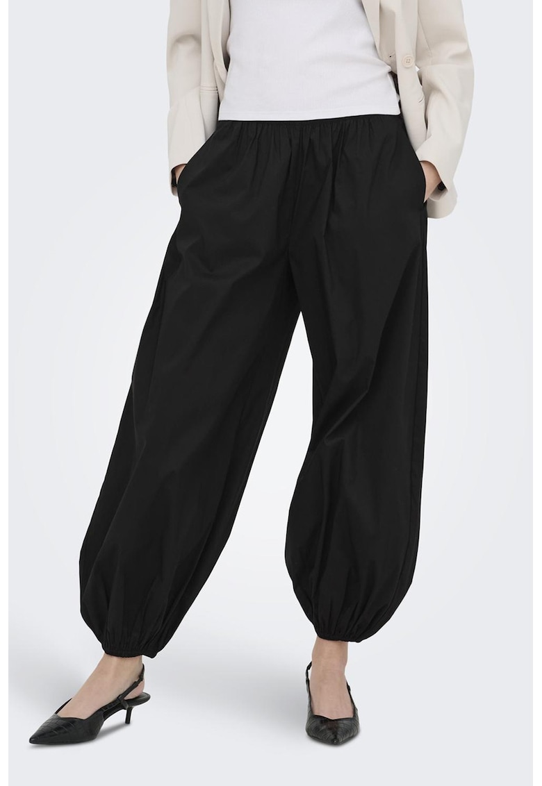 Pantaloni barrel cu model uni - Negru