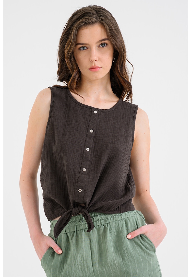 Bluza cu nod frontal - fara maneci - Maro inchis
