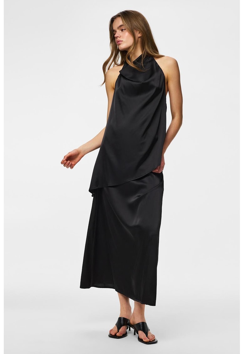 Bluza drapata din satin cu croiala asimetrica - Negru