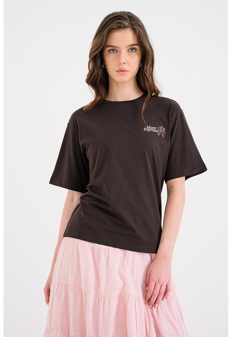 Tricou din bumbac organic cu imprimeu pe partea din spate - Maro inchis