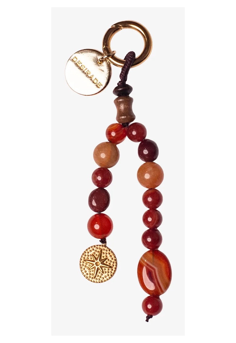 Charm pentru geanta decorat cu agate si margele din lemn Rosso Terra