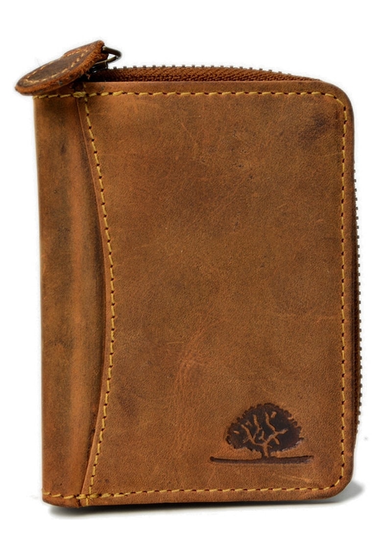 Portofel unisex piele naturala maro antichizat 8.5 x 10 cm - Vintage - Maro antichizat