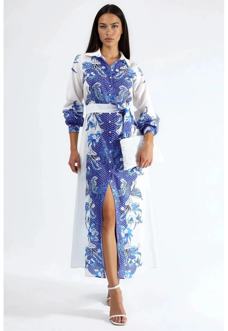 Rochie Midi - Floral - Multicolor - cu cordon - poliester/lycra