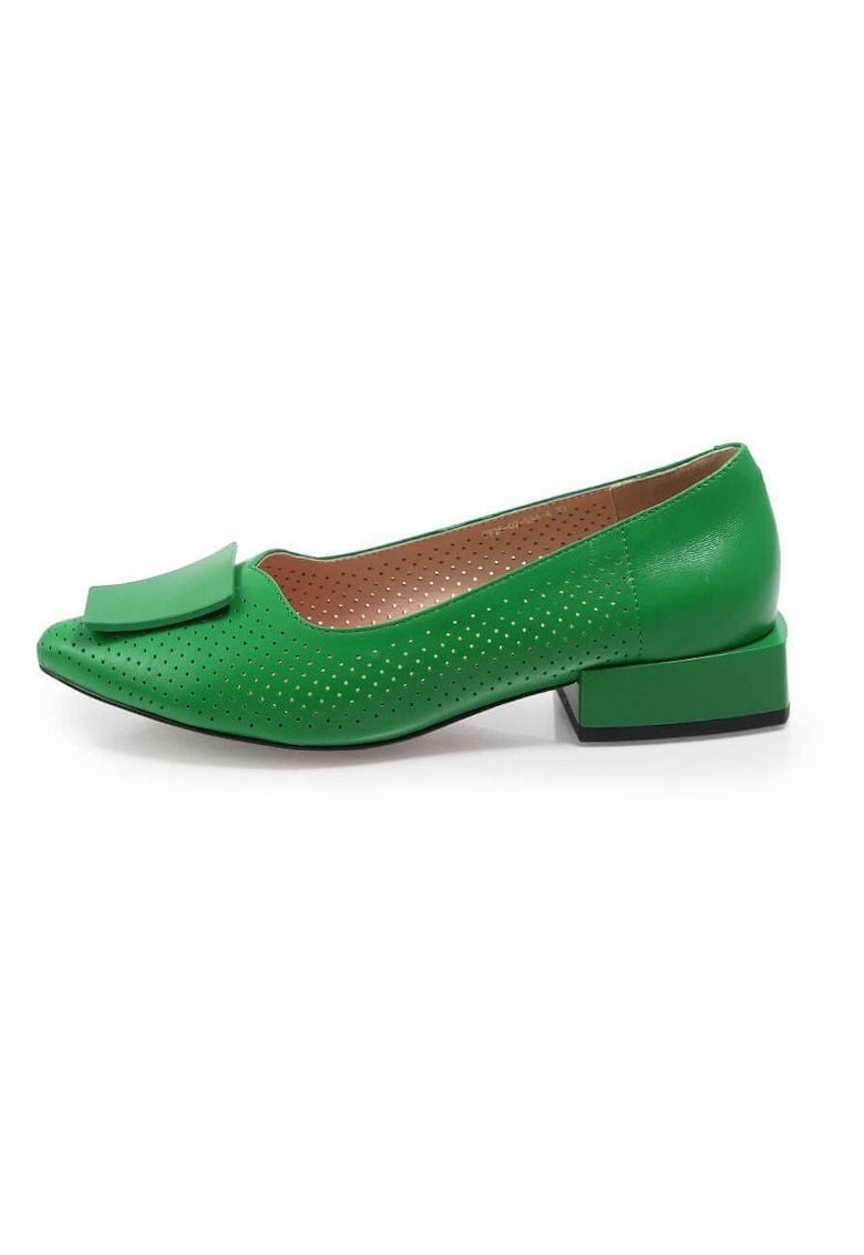 Balerini din piele naturala cu aplicatie - Verde - Verde
