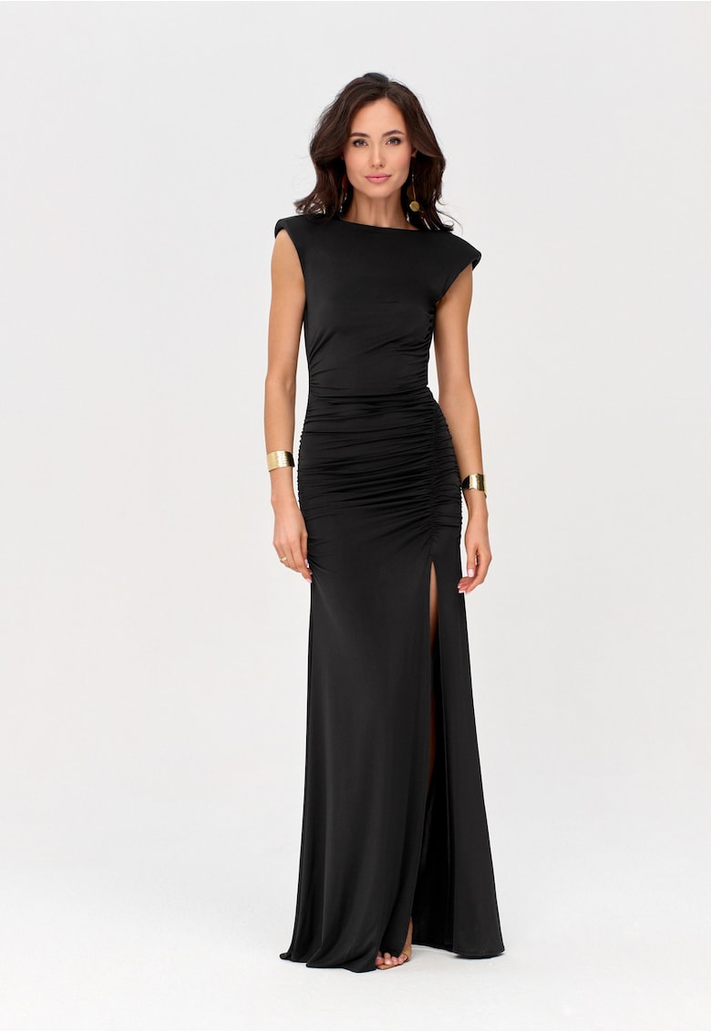 Rochie maxi drapata cu umeri intariti Aurelia