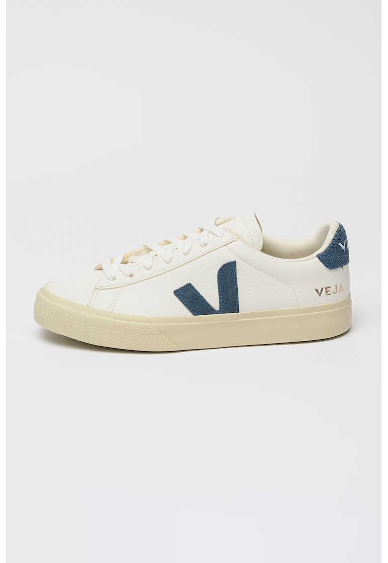 Pantofi sport low-cut de piele cu logo - Alb/Albastru inchis