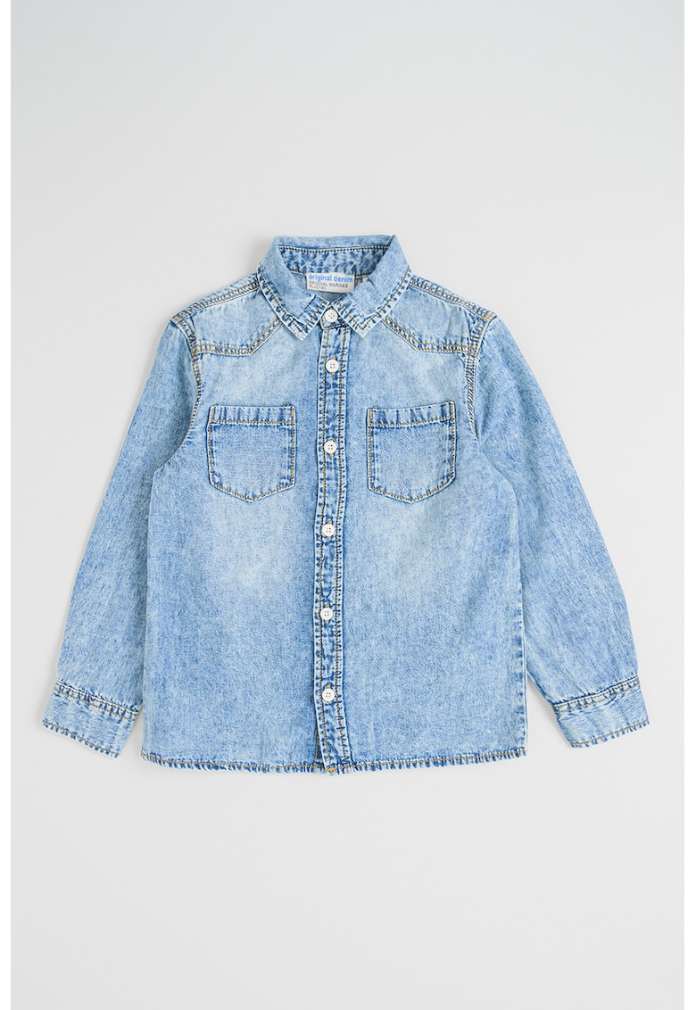 Camasa din denim cu buzunare pe piept - Albastru