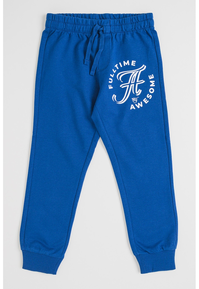 Pantaloni de trening cu snur si imprimeu text - Albastru pastel