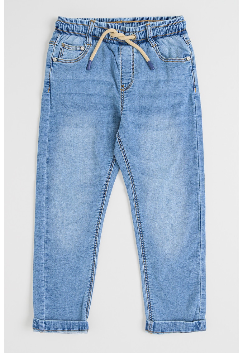 Blugi cu croiala conica - talie elastica si snur de ajustare - Albastru pastel