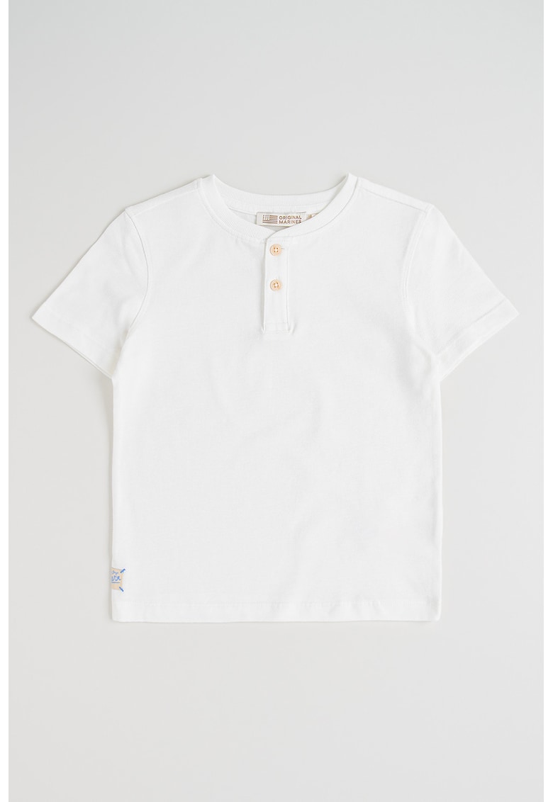 Tricou din bumbac cu fenta cu nasturi - Alb optic