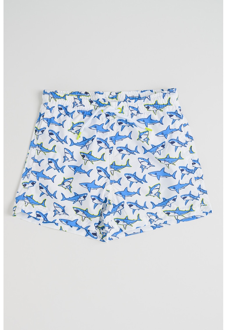 Pantaloni scurti de baie cu model cu rechin - Alb/Albastru pastel