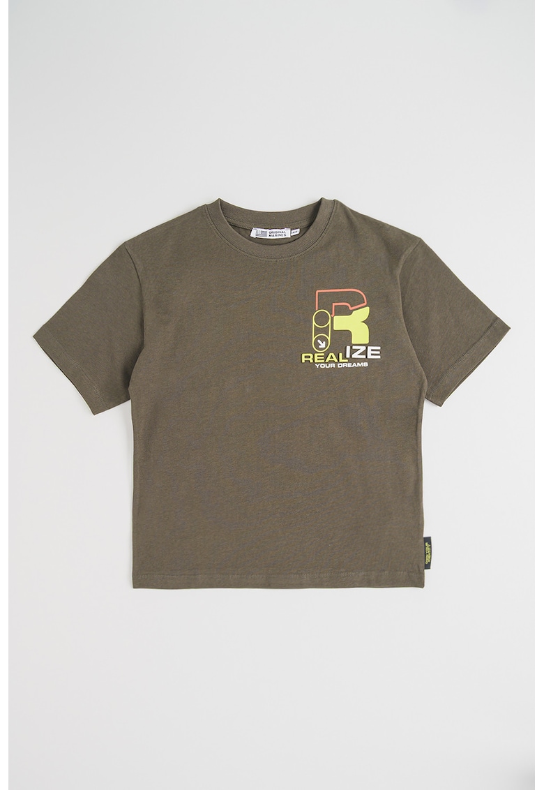 Tricou din bumbac cu imprimeu pe partea din spate - Kaki