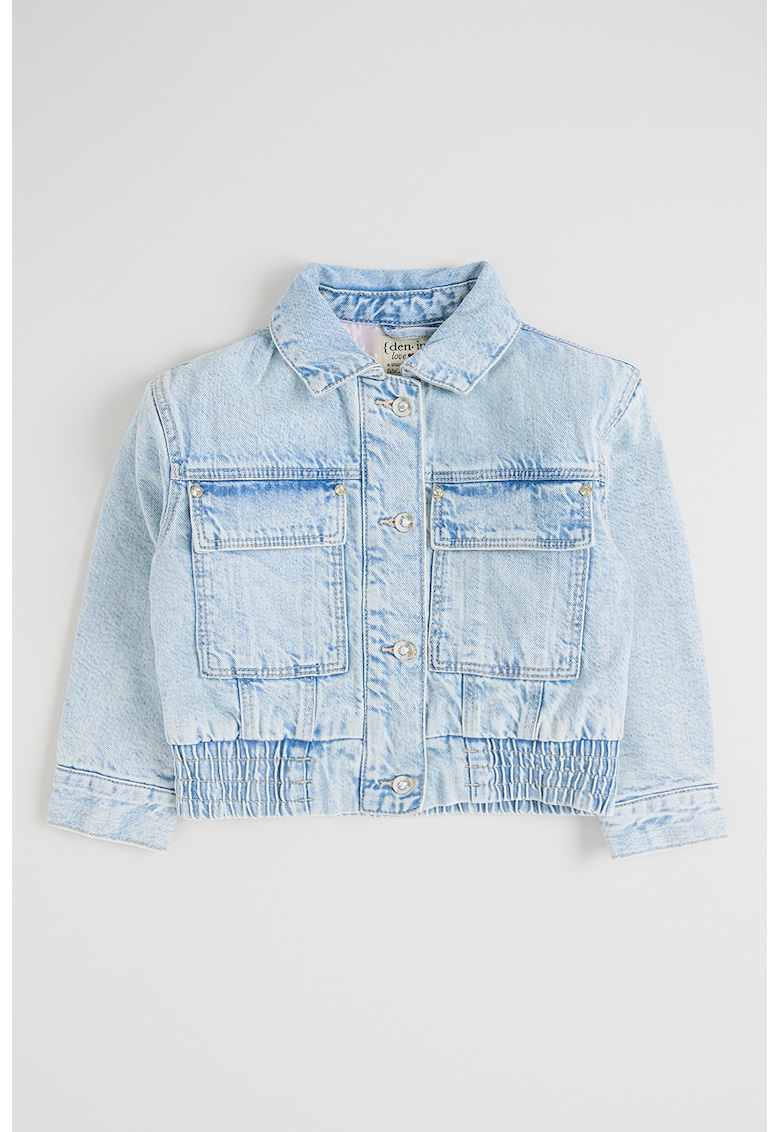 Jacheta scurta din denim cu terminatie elastica - Albastru glaciar