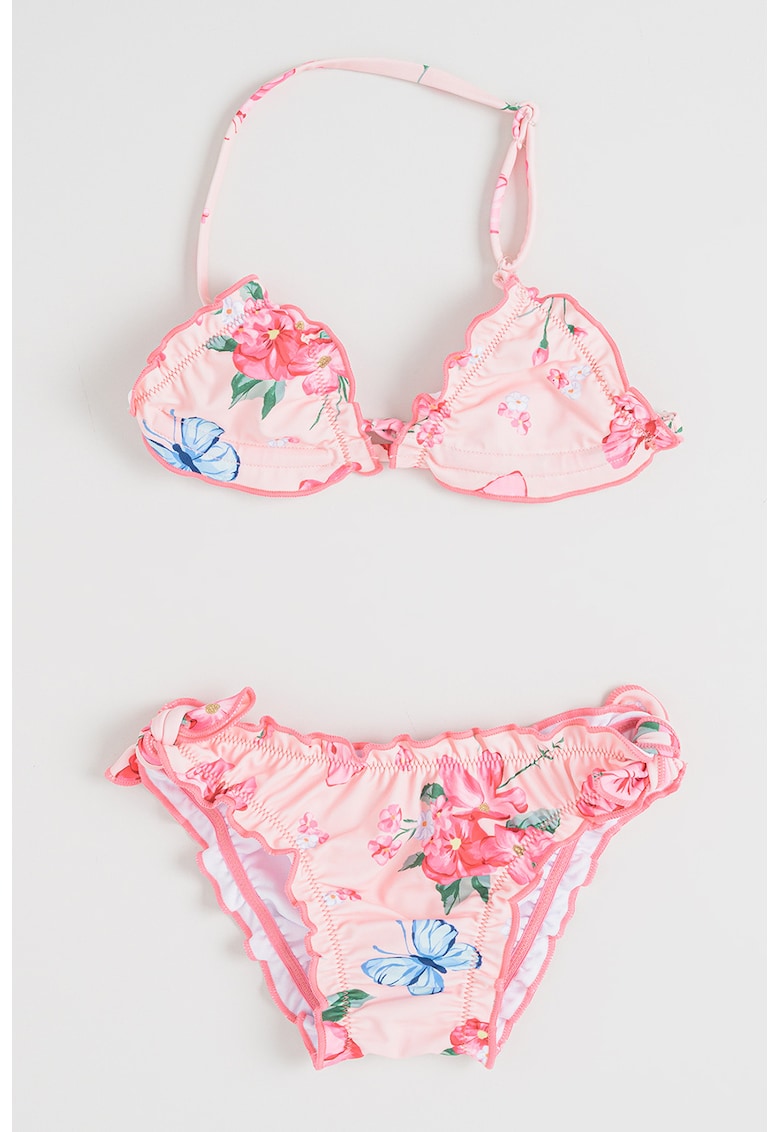 Costum de baie in doua piese cu imprimeu grafic - Roz deschis/Albastru