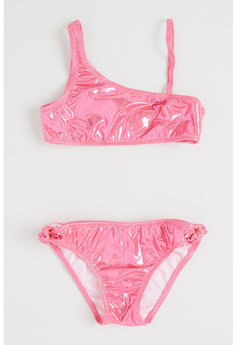Costum de baie in doua piese cu aspect metalizat - Roz